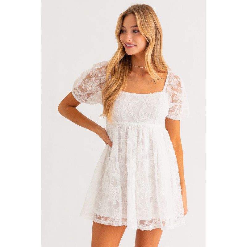 SQUARE NECK PUFF SLEEVE DRESS