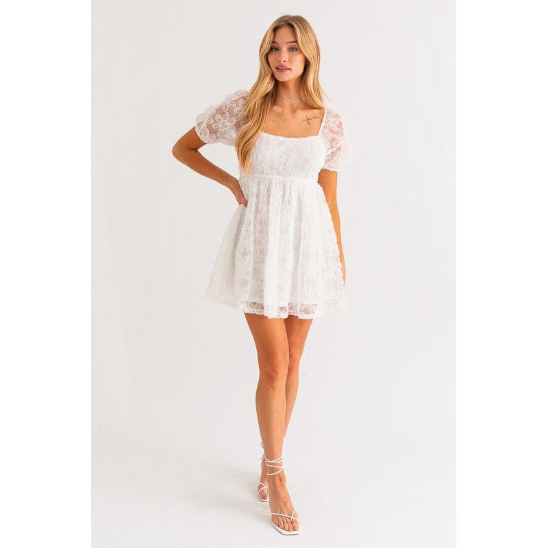 SQUARE NECK PUFF SLEEVE DRESS